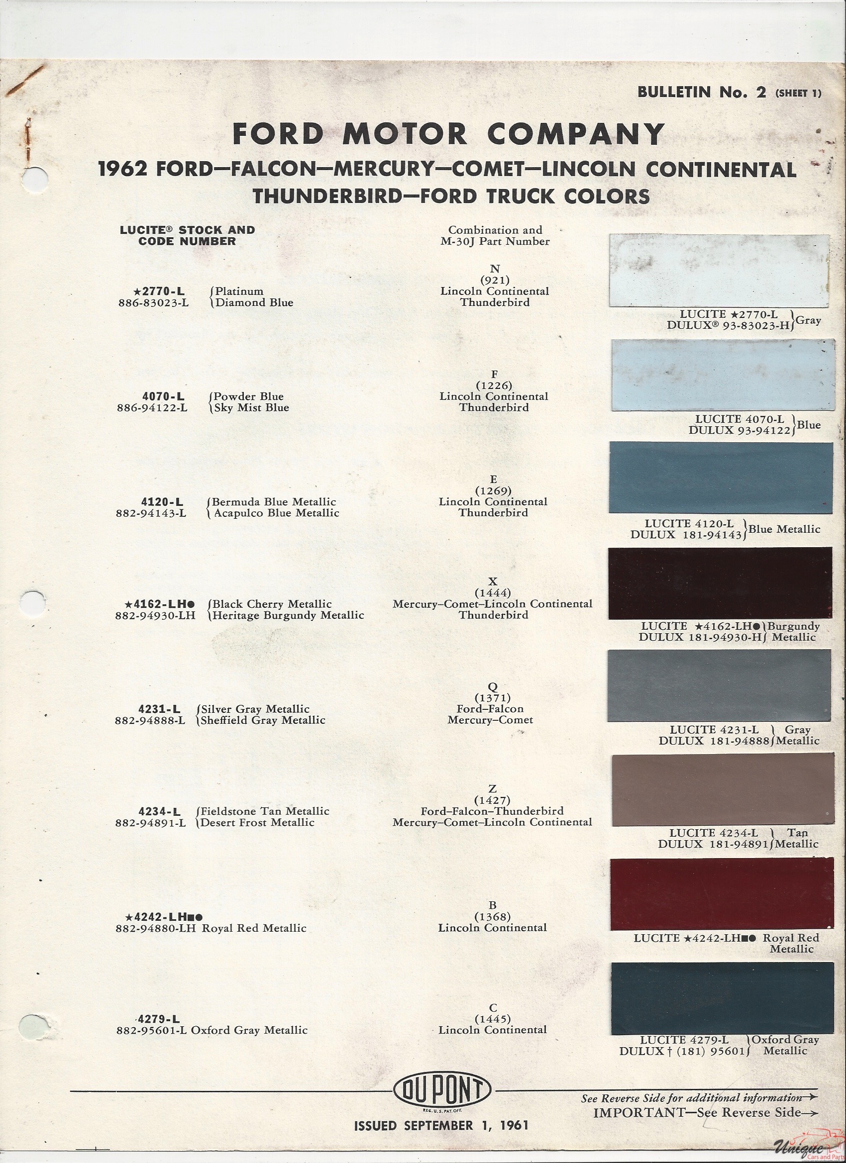 1962 Ford Paint Charts